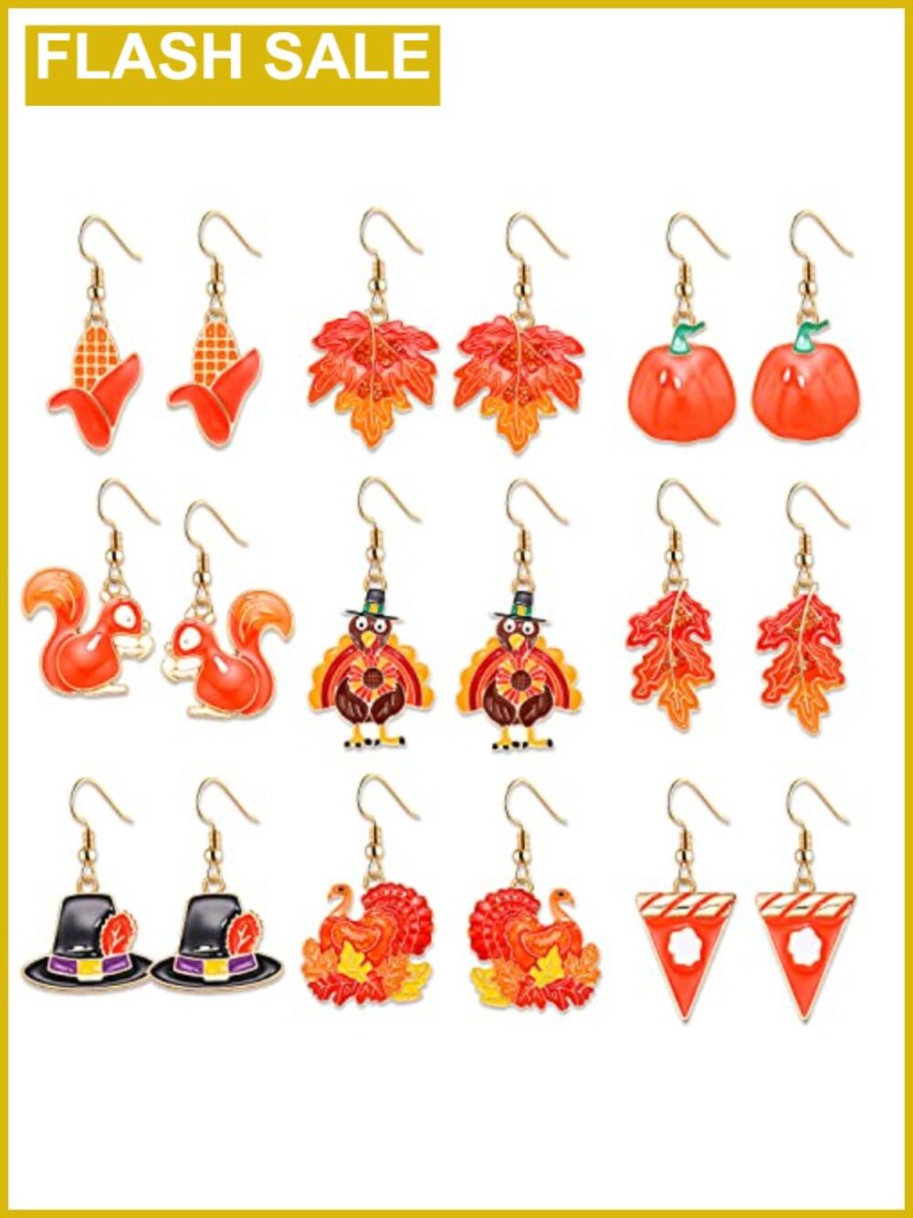 Thanksgiving Fall Earrings Set Pumpkin Maple Leaf Turkey Stud Dangle
